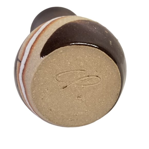 Vintage Pottery Bud Vase Studio Art Stoneware Brown Tan White Signed Decorative - Picture 7 of 9